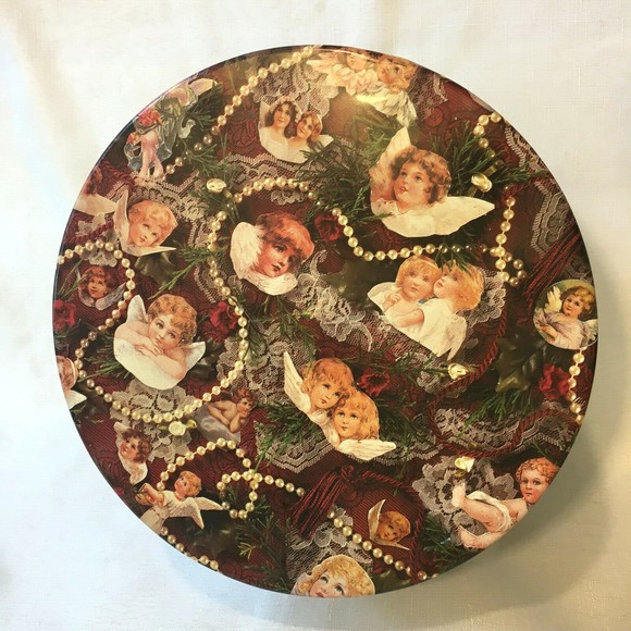 Victorian Design Cherub Metal Tin Container Large Vintage Collectible 10” x  8” - Picture 5 of 11